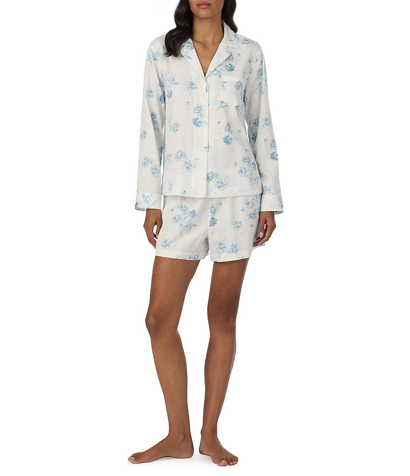 Lauren Ralph Lauren Floral Print Long Sleeve Notch Collar Shorty Pajama Set
