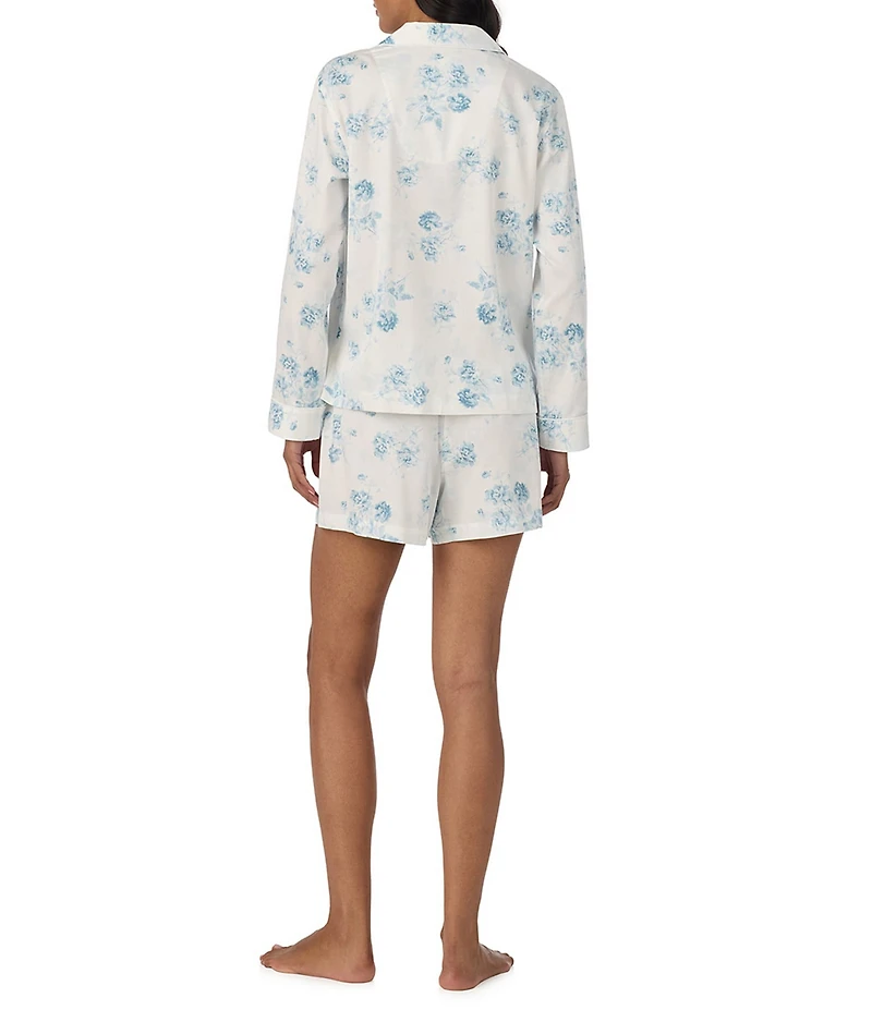 Lauren Ralph Lauren Floral Print Long Sleeve Notch Collar Shorty Pajama Set