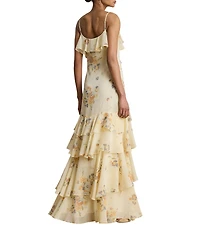 Lauren Ralph Lauren Floral Print Ruffle Trim Georgette Long Dress
