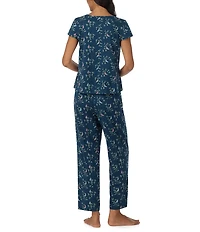 Lauren Ralph Lauren Floral Print Short Flutter Sleeve Split Neck Textured Knit Pant Pajama Set
