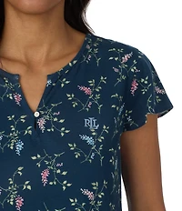 Lauren Ralph Lauren Floral Print Short Flutter Sleeve Split Neck Textured Knit Pant Pajama Set