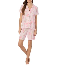Lauren Ralph Lauren Floral Print Short Sleeve Notch Collar Jersey Knit Bermuda Short Pajama Set