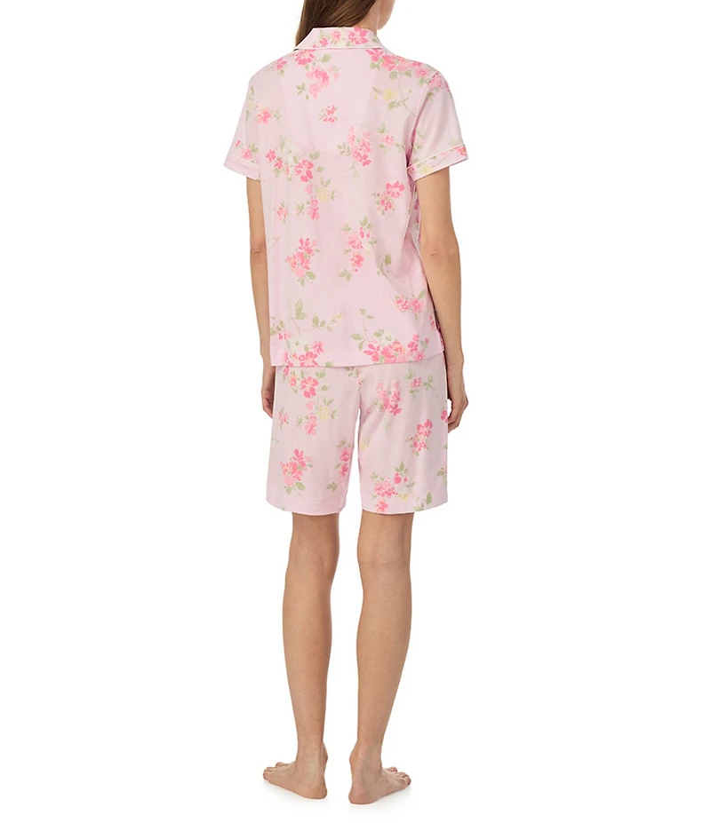 Lauren Ralph Lauren Floral Print Short Sleeve Notch Collar Jersey Knit Bermuda Short Pajama Set