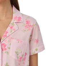 Lauren Ralph Lauren Floral Print Short Sleeve Notch Collar Jersey Knit Bermuda Short Pajama Set