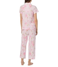 Lauren Ralph Lauren Floral Print Short Sleeve Notch Collar Jersey Knit Cropped Pajama Set