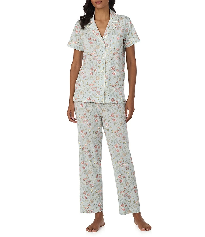 Lauren Ralph Lauren Floral Print Short Sleeve Notch Collar Jersey Knit Ankle Pajama Set