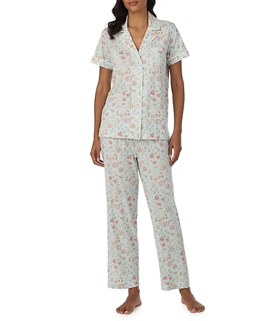Lauren Ralph Lauren Floral Print Short Sleeve Notch Collar Jersey Knit Ankle Pajama Set