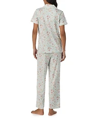 Lauren Ralph Lauren Floral Print Short Sleeve Notch Collar Jersey Knit Ankle Pajama Set