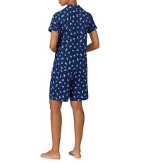 Lauren Ralph Lauren Floral Print Short Sleeve Notch Collar Knit Bermuda Pajama Set