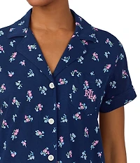 Lauren Ralph Lauren Floral Print Short Sleeve Notch Collar Knit Bermuda Pajama Set