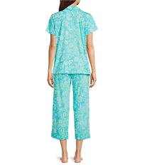 Lauren Ralph Lauren Floral Print Short Sleeve Notch Collar Knit Cropped Pajama Set
