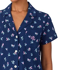 Lauren Ralph Lauren Floral Print Short Sleeve Notch Collar Knit Cropped Pajama Set