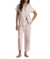 Lauren Ralph Lauren Floral Print Short Sleeve Notch Collar Knit Cropped Pajama Set