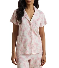 Lauren Ralph Lauren Floral Print Short Sleeve Notch Collar Knit Cropped Pajama Set