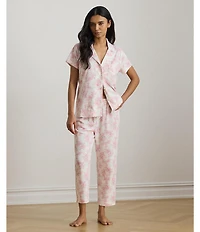 Lauren Ralph Lauren Floral Print Short Sleeve Notch Collar Knit Cropped Pajama Set