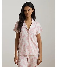 Lauren Ralph Lauren Floral Print Short Sleeve Notch Collar Knit Cropped Pajama Set
