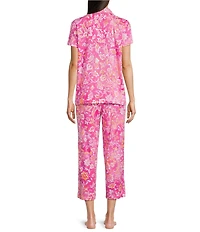 Lauren Ralph Lauren Floral Print Short Sleeve Notch Collar Knit Cropped Pajama Set