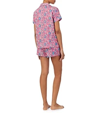 Lauren Ralph Lauren Short Sleeve Notch Collar Floral Print Woven Boxer Pajama Set