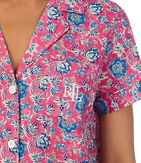Lauren Ralph Lauren Short Sleeve Notch Collar Floral Print Woven Boxer Pajama Set