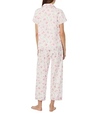 Lauren Ralph Lauren Floral Print Short Sleeve Notch Collar Woven Cropped Pajama Set