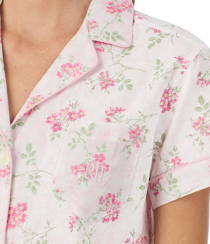 Lauren Ralph Lauren Floral Print Short Sleeve Notch Collar Woven Cropped Pajama Set