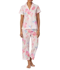 Lauren Ralph Lauren Floral Print Short Sleeve Notch Collar Woven Cropped Pajama Set