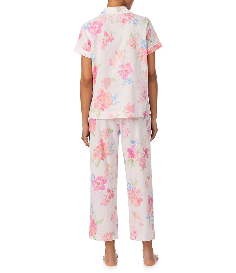 Lauren Ralph Lauren Floral Print Short Sleeve Notch Collar Woven Cropped Pajama Set