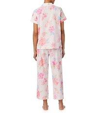 Lauren Ralph Lauren Floral Print Short Sleeve Notch Collar Woven Cropped Pajama Set