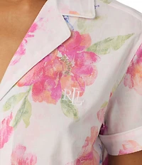 Lauren Ralph Lauren Floral Print Short Sleeve Notch Collar Woven Cropped Pajama Set