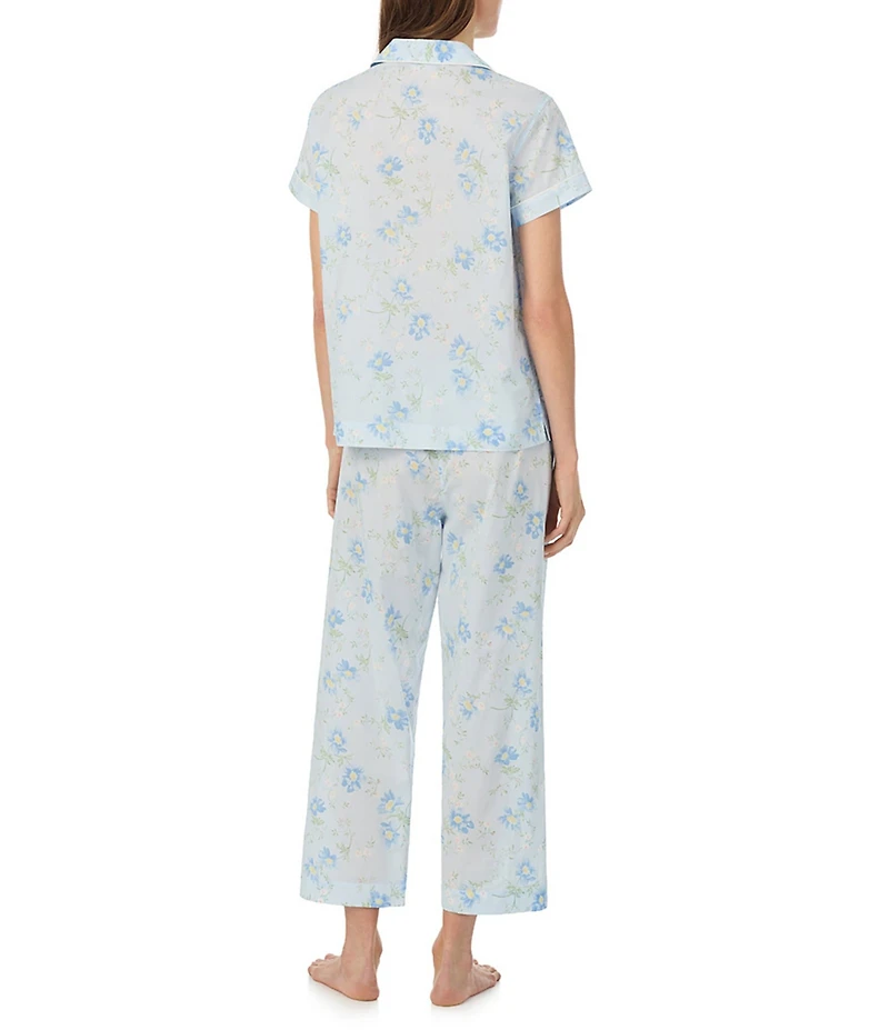 Lauren Ralph Lauren Floral Print Short Sleeve Notch Collar Woven Cropped Pajama Set