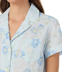 Lauren Ralph Lauren Floral Print Short Sleeve Notch Collar Woven Cropped Pajama Set