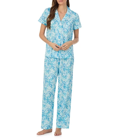 Lauren Ralph Lauren Floral Print Short Sleeve Notch Collar Woven LongPajama Set