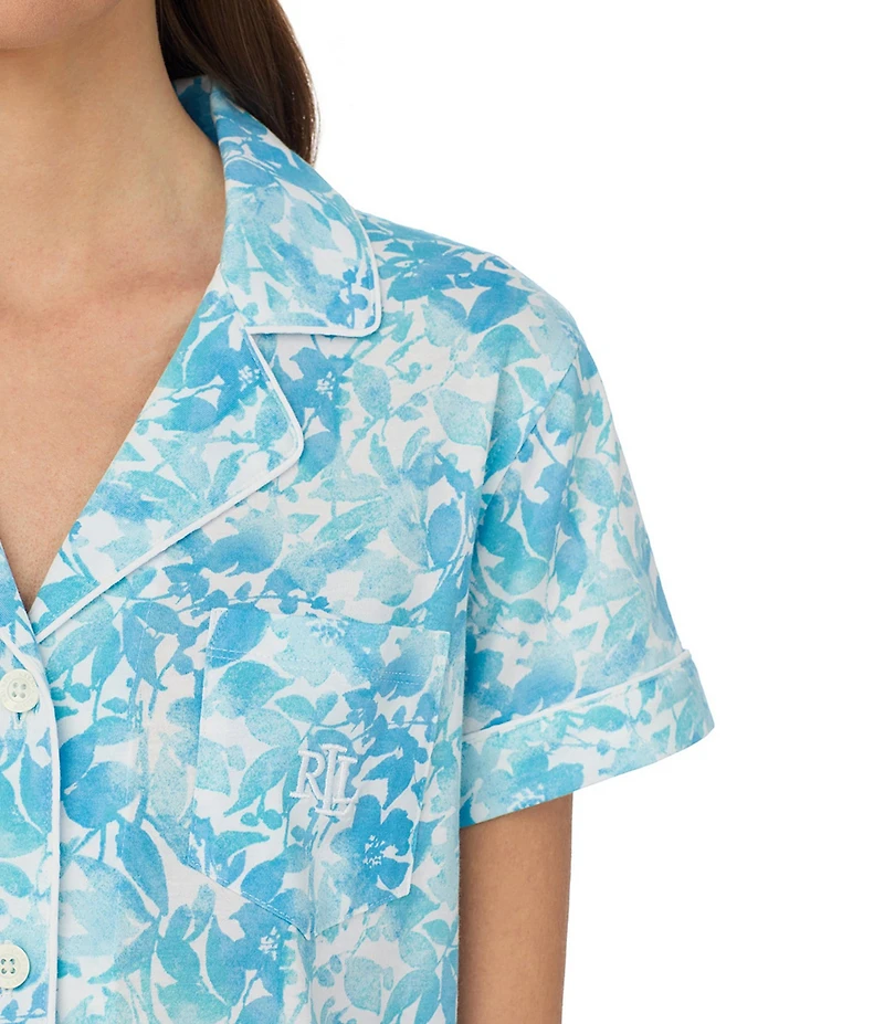 Lauren Ralph Lauren Floral Print Short Sleeve Notch Collar Woven LongPajama Set