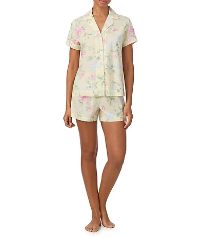 Lauren Ralph Lauren Floral Print Short Sleeve Notch Collar Woven Shorty Pajama Set