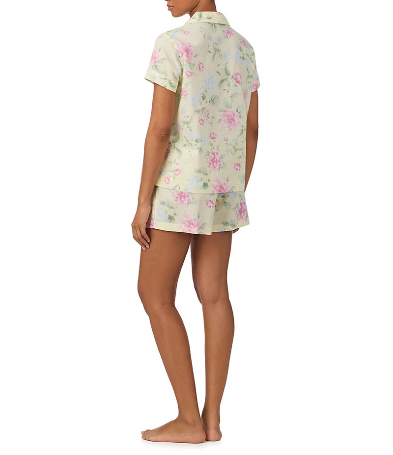 Lauren Ralph Lauren Floral Print Short Sleeve Notch Collar Woven Shorty Pajama Set