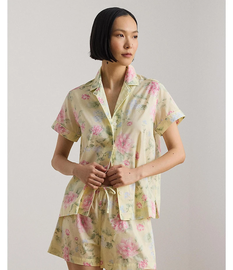 Lauren Ralph Lauren Floral Print Short Sleeve Notch Collar Woven Shorty Pajama Set