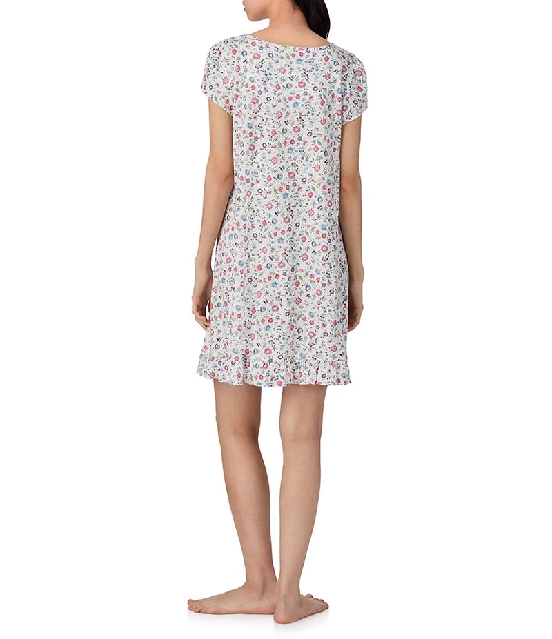 Lauren Ralph Lauren Floral Print Short Sleeve Scoop Neck Knit Nightgown
