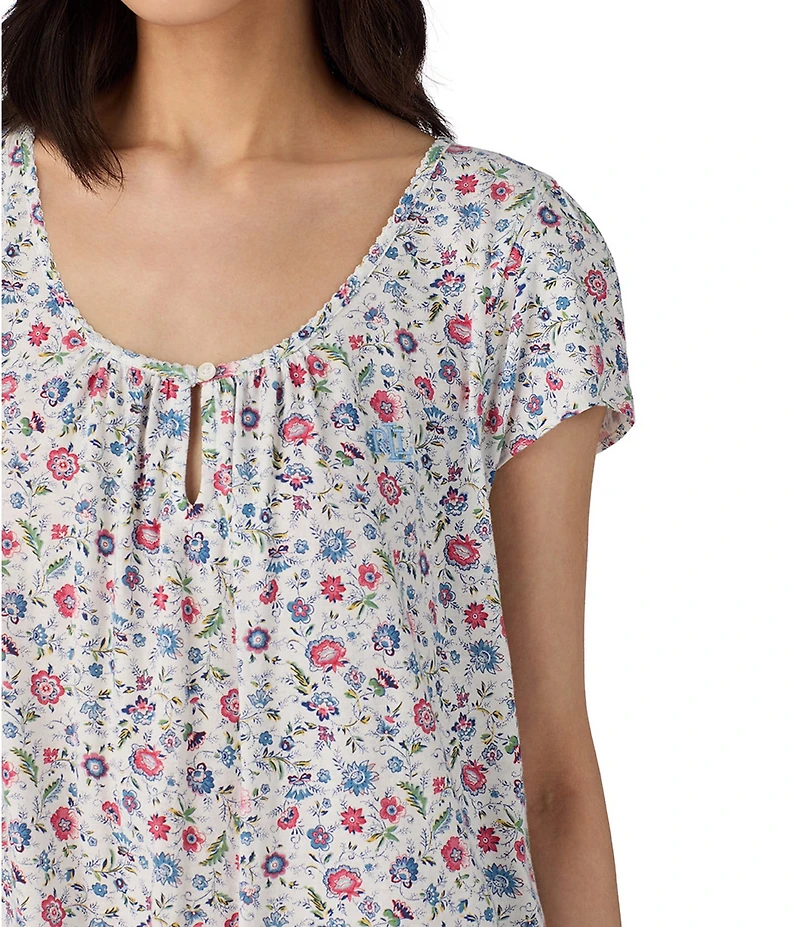Lauren Ralph Lauren Floral Print Short Sleeve Scoop Neck Knit Nightgown