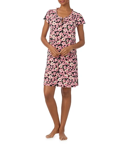 Lauren Ralph Lauren Floral Print Short Sleeve Split Scoop Neck Knit Nightgown