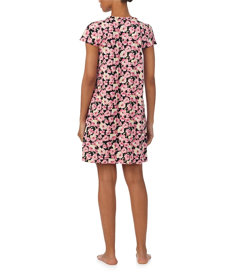 Lauren Ralph Lauren Floral Print Short Sleeve Split Scoop Neck Knit Nightgown