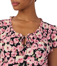 Lauren Ralph Lauren Floral Print Short Sleeve Split Scoop Neck Knit Nightgown