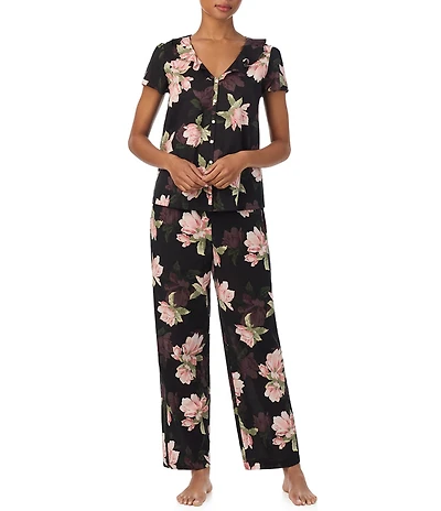 Lauren Ralph Lauren Floral Print Short Sleeve V-Neck Woven Pajama Set