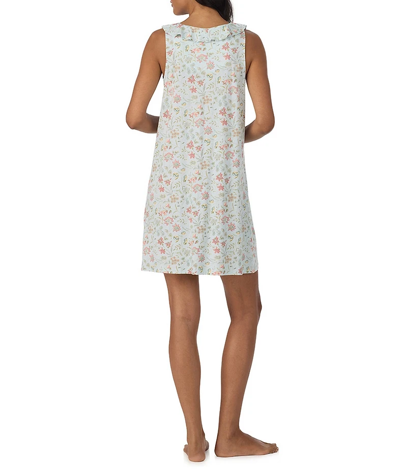 Lauren Ralph Lauren Floral Print Sleeveless Flutter Neck Jersey Knit Nightgown
