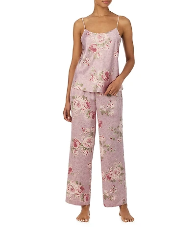 Lauren Ralph Lauren Floral Print Sleeveless Scoop Neck Matte Satin Pant Pajama Set