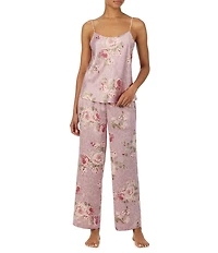 Lauren Ralph Lauren Floral Print Sleeveless Scoop Neck Matte Satin Pant Pajama Set