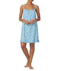 Lauren Ralph Lauren Floral Print Sleeveless Tunnel Neck Jersey Knit Short Nightgown