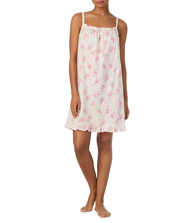 Lauren Ralph Lauren Floral Print Sleeveless Tunnel Neck Jersey Knit Short Nightgown