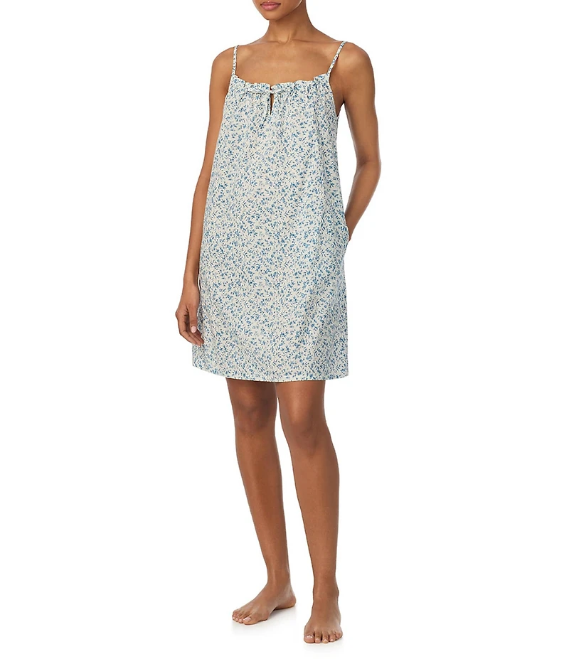 Lauren Ralph Lauren Floral Print Sleeveless Tunnel Neck Woven Short Nightgown