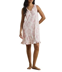 Lauren Ralph Lauren Floral Print Sleeveless V Neck Jersey Knit Short Nightgown