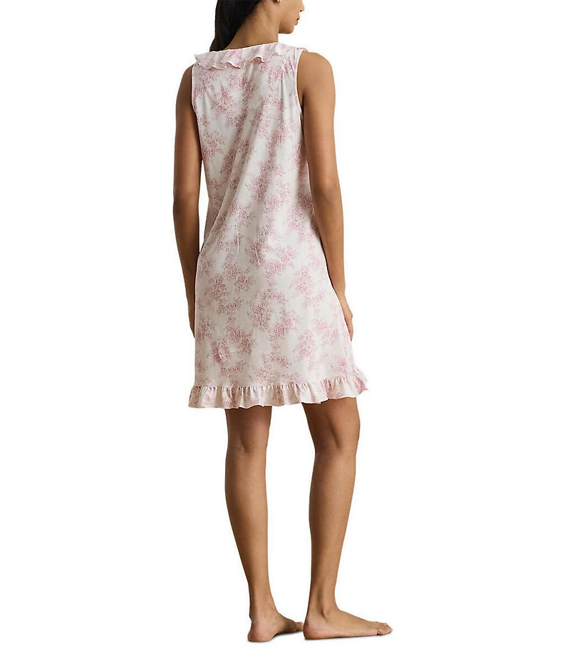 Lauren Ralph Lauren Floral Print Sleeveless V Neck Jersey Knit Short Nightgown